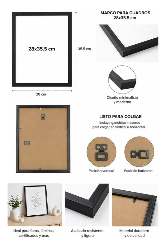 Marco Cuadro Negro Moderno Minimalista 35.5x28cm