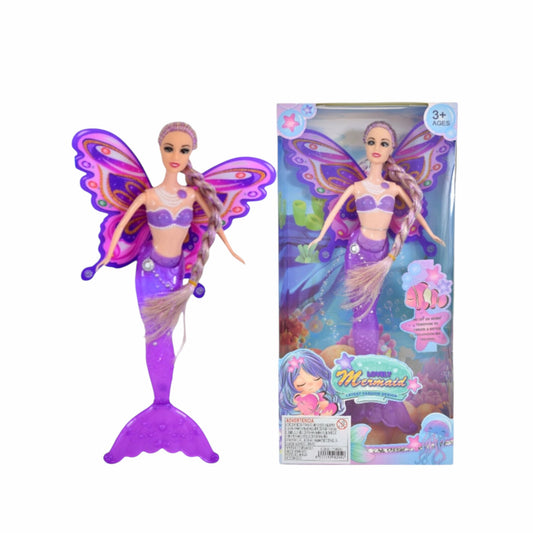 Muñeca sirena violeta con luz 32cm