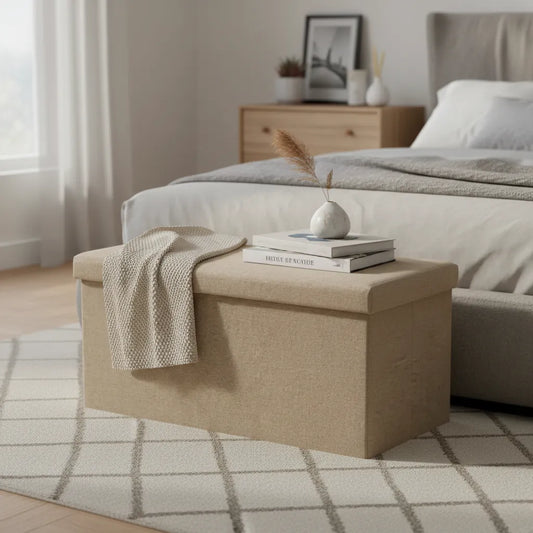 Baúl Plegable De Tela Lino Rectangular 76x38x36cm