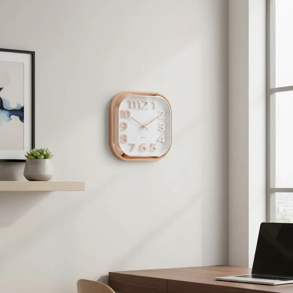Reloj De Pared Cuadrado Moderno Champagne 30cm