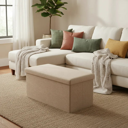 Baúl Plegable De Tela Lino Rectangular 76x38x36cm