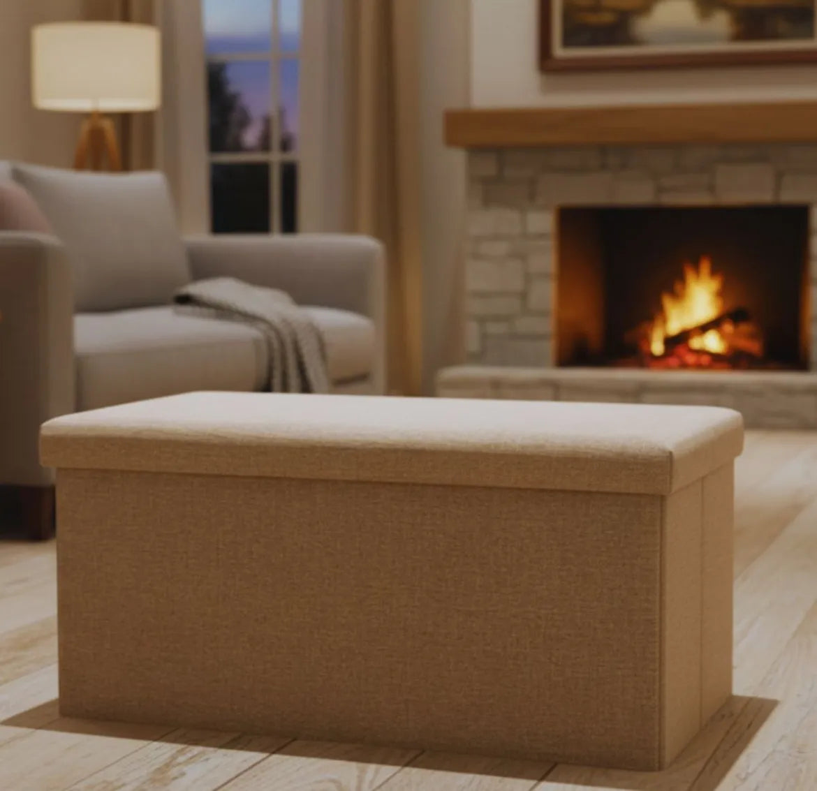 Baúl Plegable De Tela Lino Rectangular 76x38x36cm