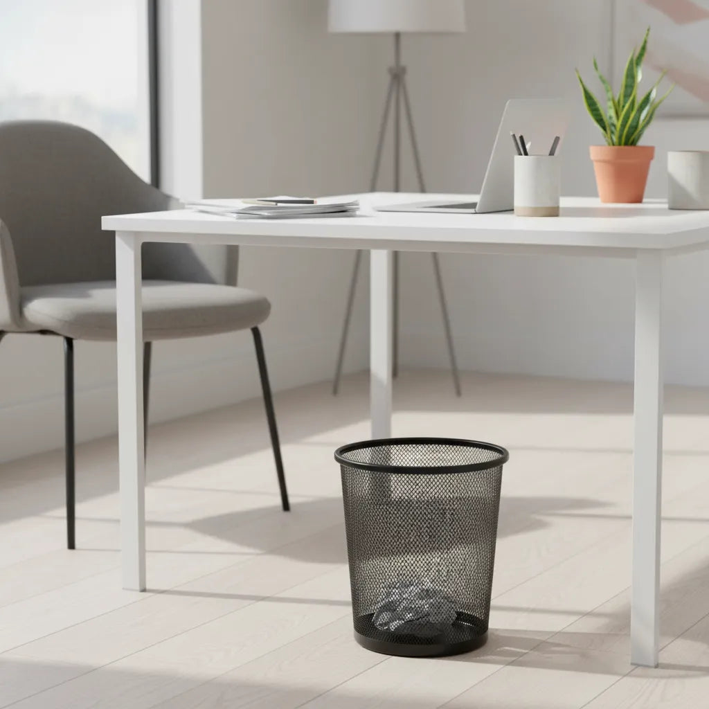 Cesto De Basura Metálico De Malla Negro Para Oficina
