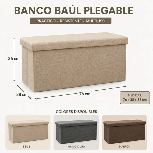 Baúl Plegable De Tela Lino Rectangular 76x38x36cm