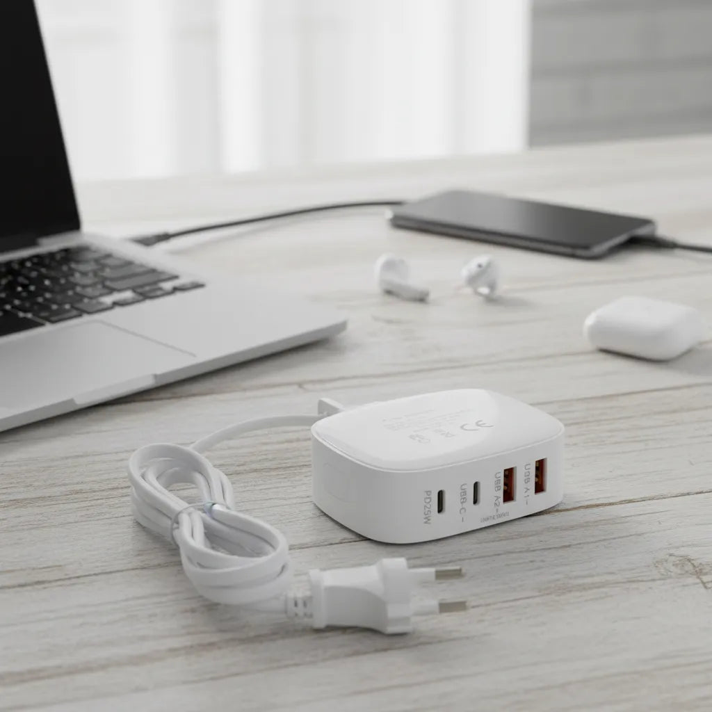 Cargador De Pared 4 Puertos Usb-c Y Usb 25w Rápido