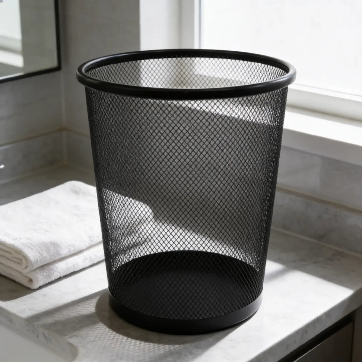 Cesto De Basura Metálico De Malla Negro Para Oficina